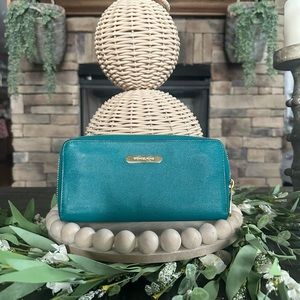 NWT Authentic Michael Kors Saffiano Aqua Leather Wallet!